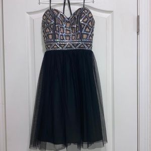 black and silver embellished hoco dress